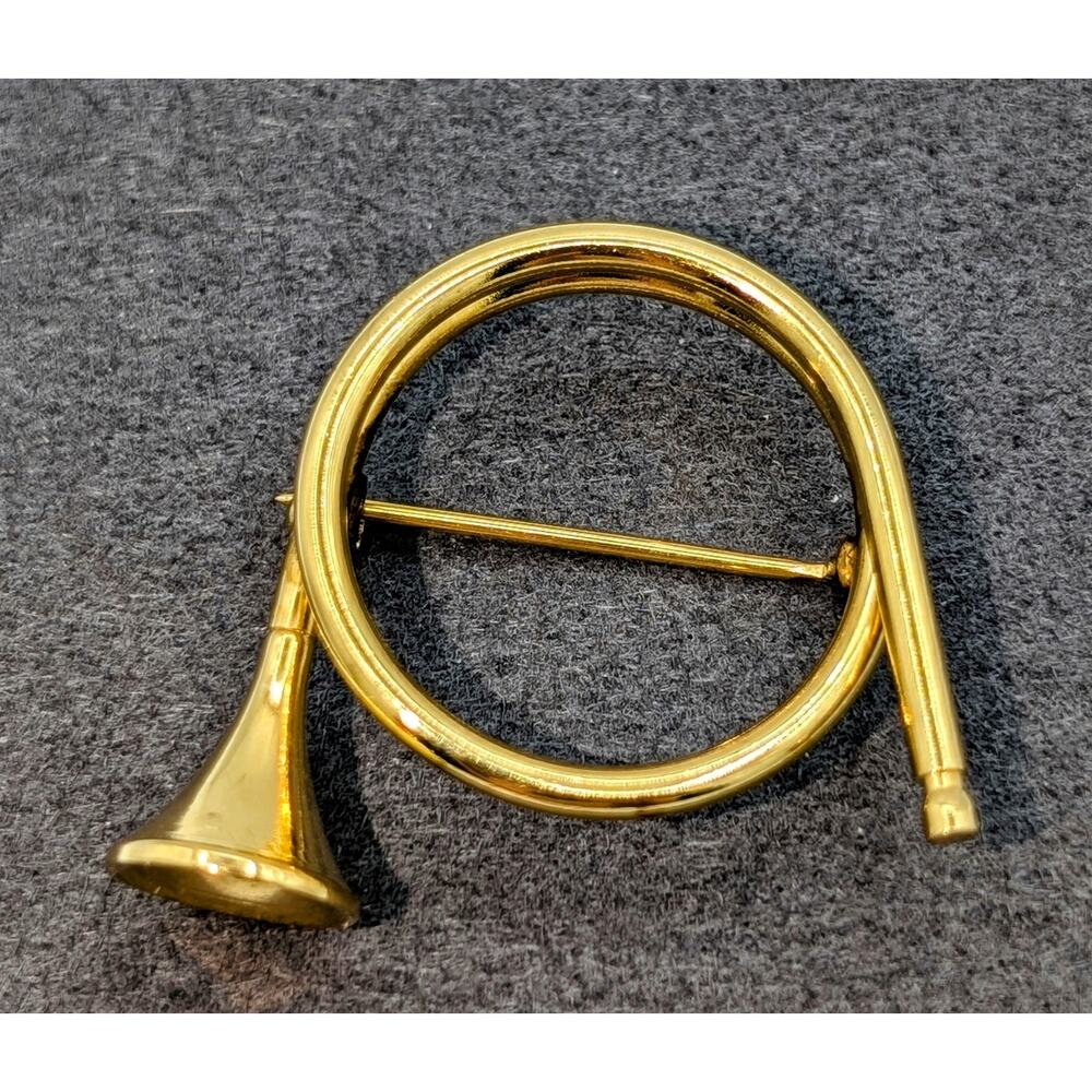 Vintage Gold Tone Musical French Horn Brooch